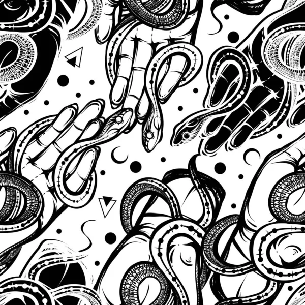 Illustration Vectorielle Serpent Portée Main Fait Main Motif Sans Couture — Image vectorielle