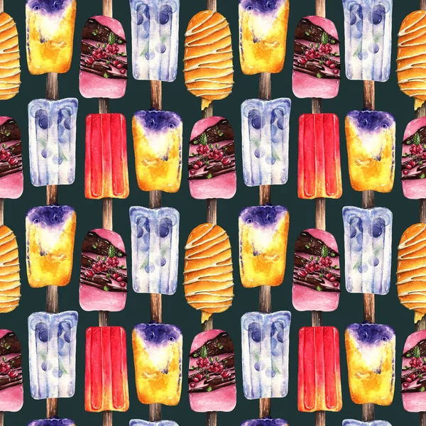 Watercolor Illustration Sweet Summer Ice Cream Fruit Ice Handmade Postcard — Stock Photo, Image