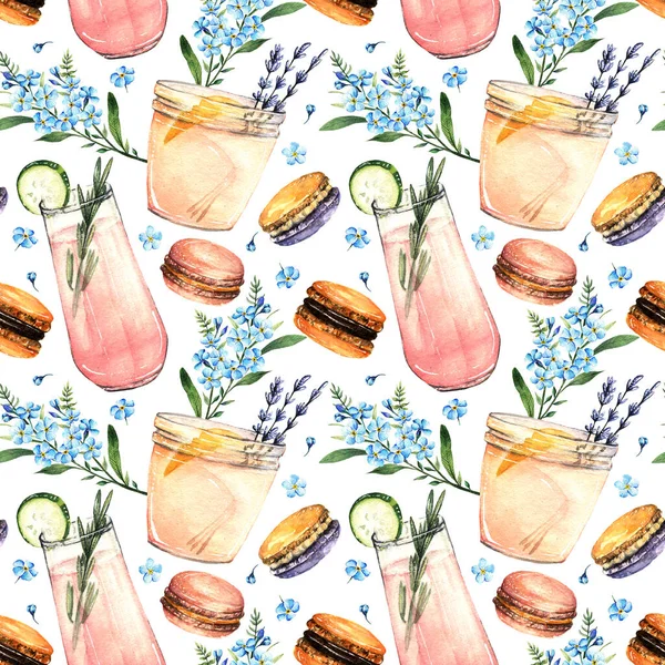 Illustration Aquarelle Doux Été Limonade Macarons Fait Main Carte Postale — Photo