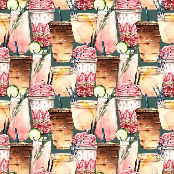 Ilustrație Acuarelă Vara Dulce Cocktail Milkshake Cafea Rece Handmade Carte — Fotografie, imagine de stoc