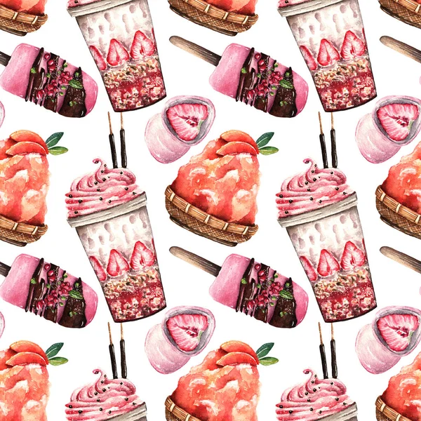 Illustration Aquarelle Doux Été Rasé Glace Milkshake Mochi Crème Glacée — Photo