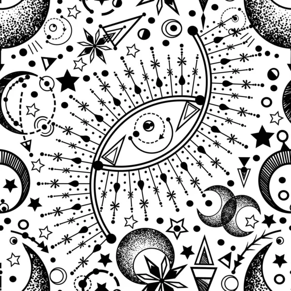 Vektor Illusztráció Mágikus Asztrológia Alkímia Spiritualitás Okkultizmus Nyomtatás Póló Kézzel — Stock Vector