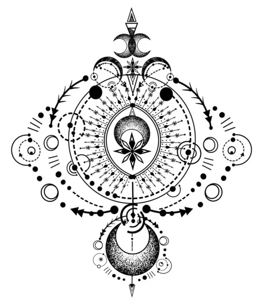 Illustration Vectorielle Astrologie Magique Alchimie Spiritualité Occultisme Fait Main Imprimé — Image vectorielle