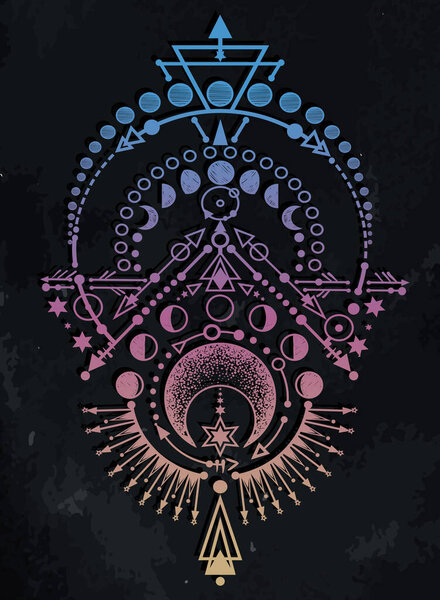 Векторная иллюстрация, Фазы Луны, Алхимия, Магическая астрология, Духовность и оккультизм, Ручная работа, печать на футболке, татуировка, фон доски