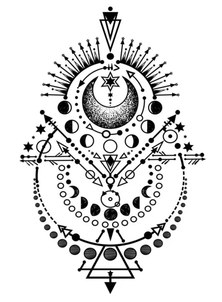 Vektor Illusztráció Hold Fázisok Alkímia Mágikus Asztrológia Spiritualitás Okkultizmus Kézzel — Stock Vector