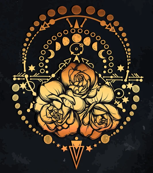 Векторная Иллюстрация Фазы Луны Алхимия Магическая Астрология Духовность Оккультизм Розы — стоковый вектор