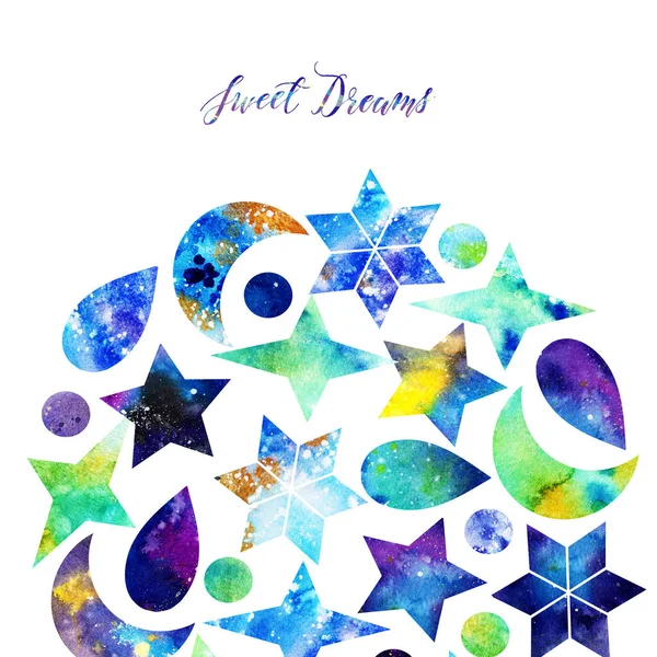 Aquarell Illustration Astronomie Mond Klecks Sterne Handgemacht Postkarte Für Sie — Stockfoto