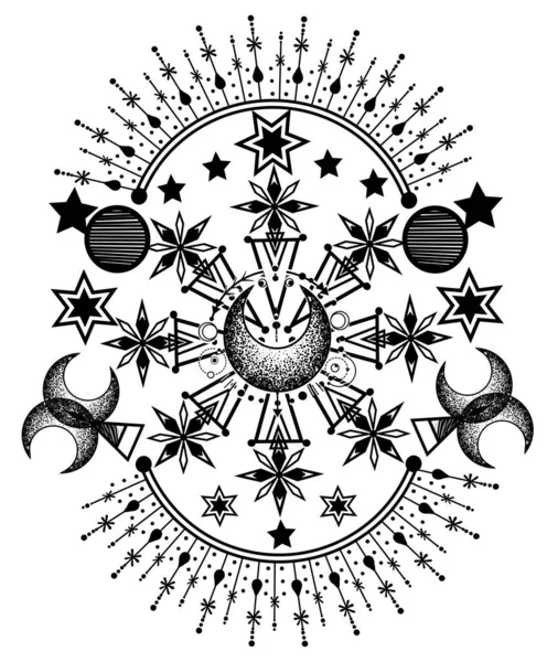 Illustration Vectorielle Alchimie Astrologie Magique Spiritualité Occultisme Fait Main Imprimé — Image vectorielle