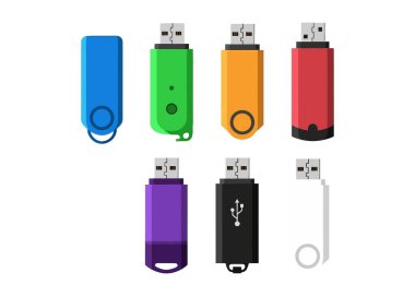 Metal konnektörlü çeşitli renkli USB flaş bellekler, veri depolama ve aktarma için mükemmel.