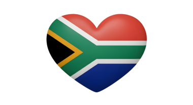 Güney Afrika bayrağını taşıyan bir kalp şekli ülkeye olan sevgiyi ve vatanseverliği sembolize ediyor..