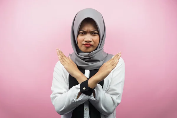 Beautiful Asian Young Muslim Woman Crossed Arms Hands Showing Refusal — Stock Photo, Image