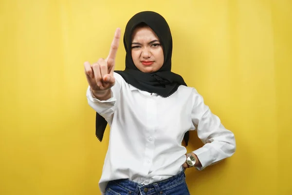 Beautiful Assertive Asian Young Muslim Woman Number One Sign Hand — Stock Photo, Image