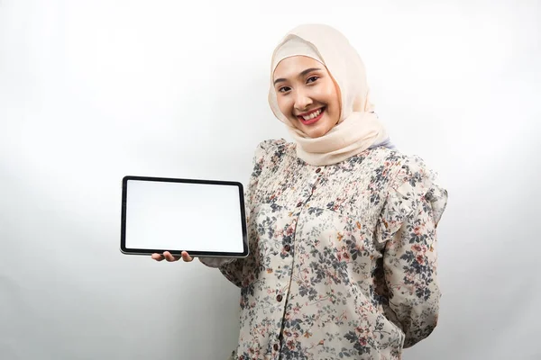 Hermosa Joven Mujer Negocios Musulmana Asiática Confiada Sonriente Manos Sosteniendo —  Fotos de Stock