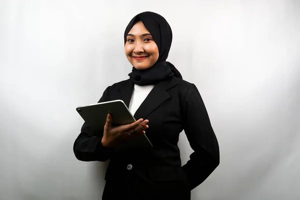 Schöne Junge Asiatische Muslimische Geschäftsfrau Selbstbewusst Und Lächelnd Mit Händen — Stockfoto