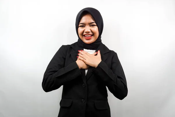 Wanita Pengusaha Muslim Asia Yang Cantik Tersenyum Terkejut Dan Ceria — Stok Foto