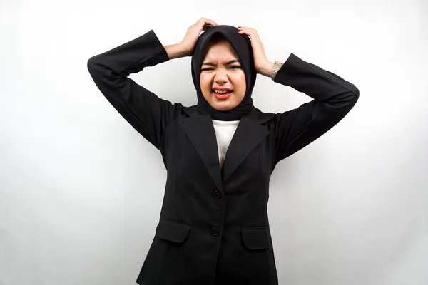 Beautiful Young Asian Muslim Business Woman Stressed Shocked Dizzy Unhappy — Stock Photo, Image