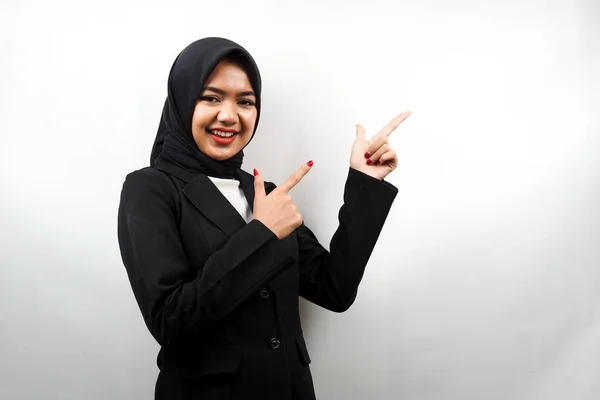 Bonita Jovem Asiático Muçulmano Mulher Negócios Sorrindo Confiante Entusiasta Alegre — Fotografia de Stock