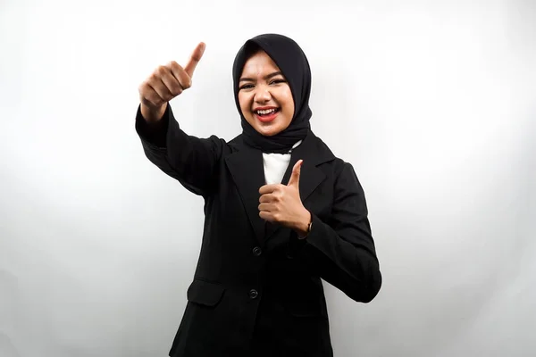 Beautiful Young Asian Muslim Business Woman Smiling Confident Enthusiastic Cheerful — Stock Photo, Image