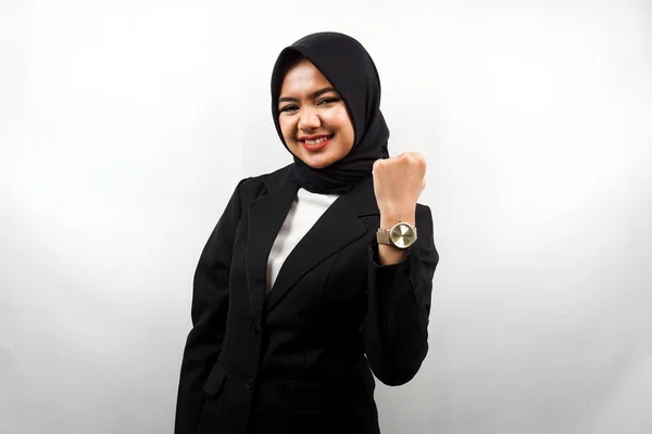 Beautiful Young Asian Muslim Business Woman Smiling Confident Enthusiastic Cheerful — Stock Photo, Image