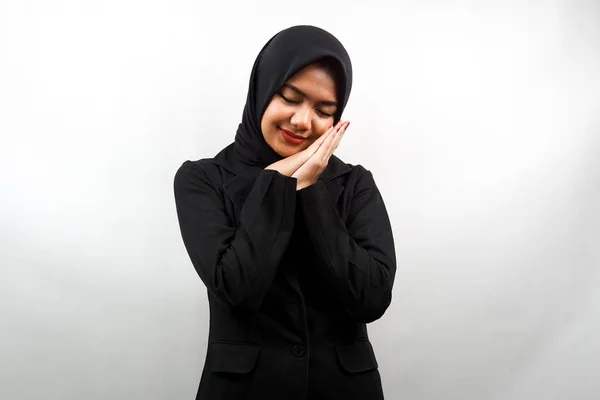 Linda Asiática Jovem Muçulmano Mulher Negócios Dormindo Pacificamente Sentindo Confortável — Fotografia de Stock
