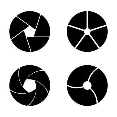 Beyaz arka plan üzerinde siyah kamera çekim simgeleri ayarlayın. Vektör çizim