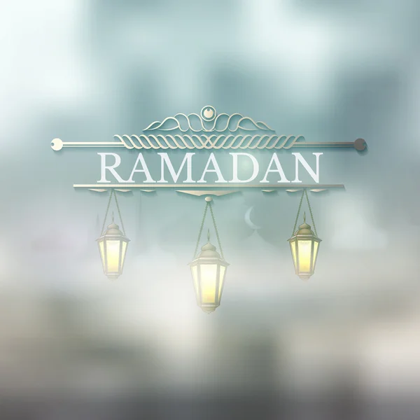 ラマダン カリーム イスラム青と緑の背景にランプ、s — ストックベクタ