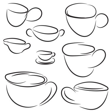 Set of doodle cup. Vector sketch black collection. Hand drawn abstract symbol for cafe or restaurant menu
