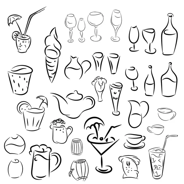 Doodles cócteles y postres, frutas, café, alcohol, bar, drin — Archivo Imágenes Vectoriales