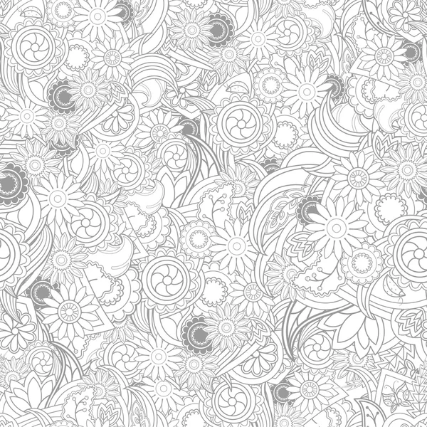 Fondo gris floral. Textura sin costuras con flores y greene — Vector de stock