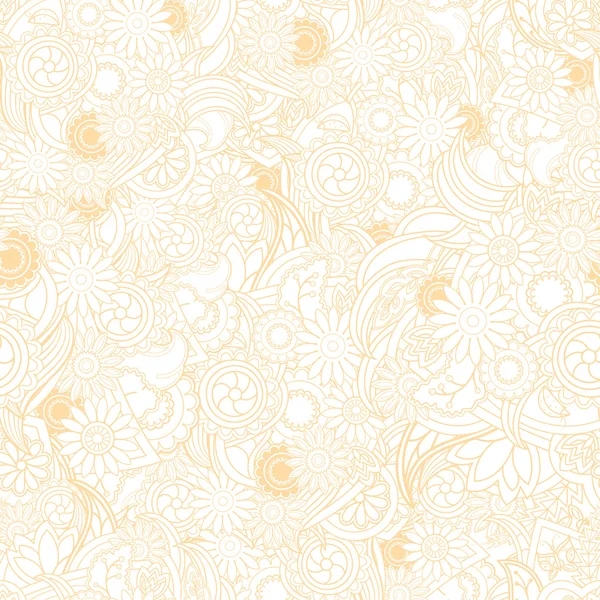 Fundo amarelo floral. Textura sem costura com flores e gree —  Vetores de Stock