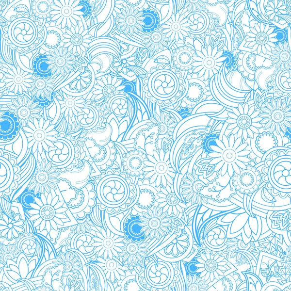 Fundo azul floral. Textura sem costura com flores e greene — Vetor de Stock