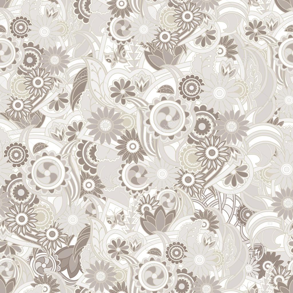 Floral pastel light brown background. Seamless texture with flow