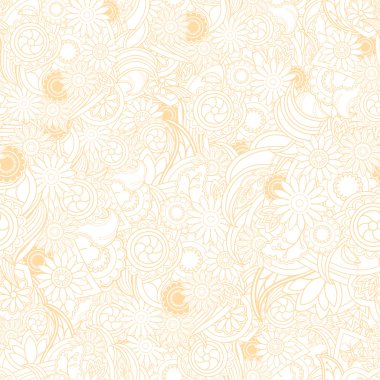 Floral yellow background. Seamless texture with flowers and gree