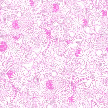 Floral pink background. Seamless texture with flowers and greene