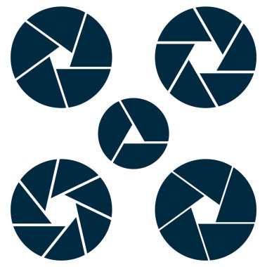 Set diafragma, aperture in vector. Isolate lens part on white ba