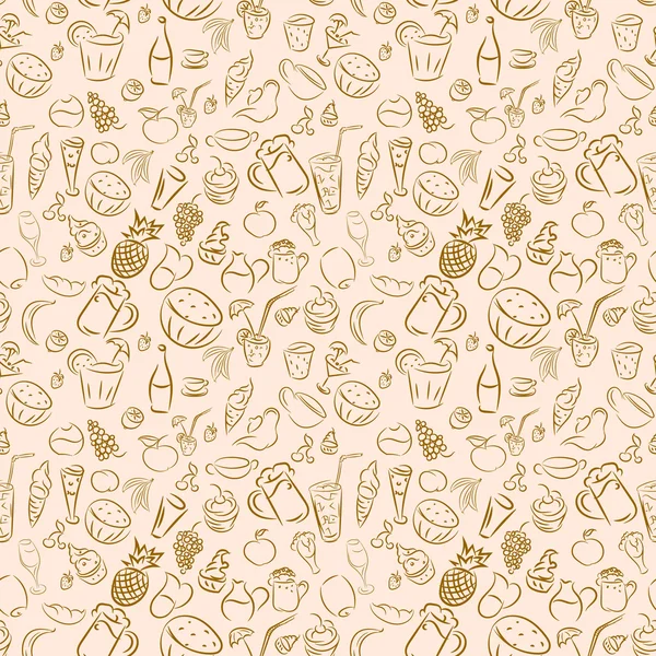 Textura sem costura. Doodles coquetéis e sobremesas, frutas, café , — Vetor de Stock