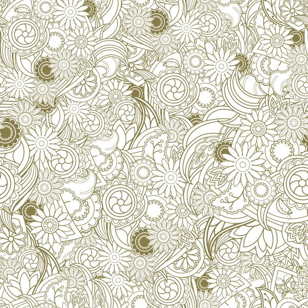 Multicolored floral seamless texture, waves. Elegance olive back — Wektor stockowy