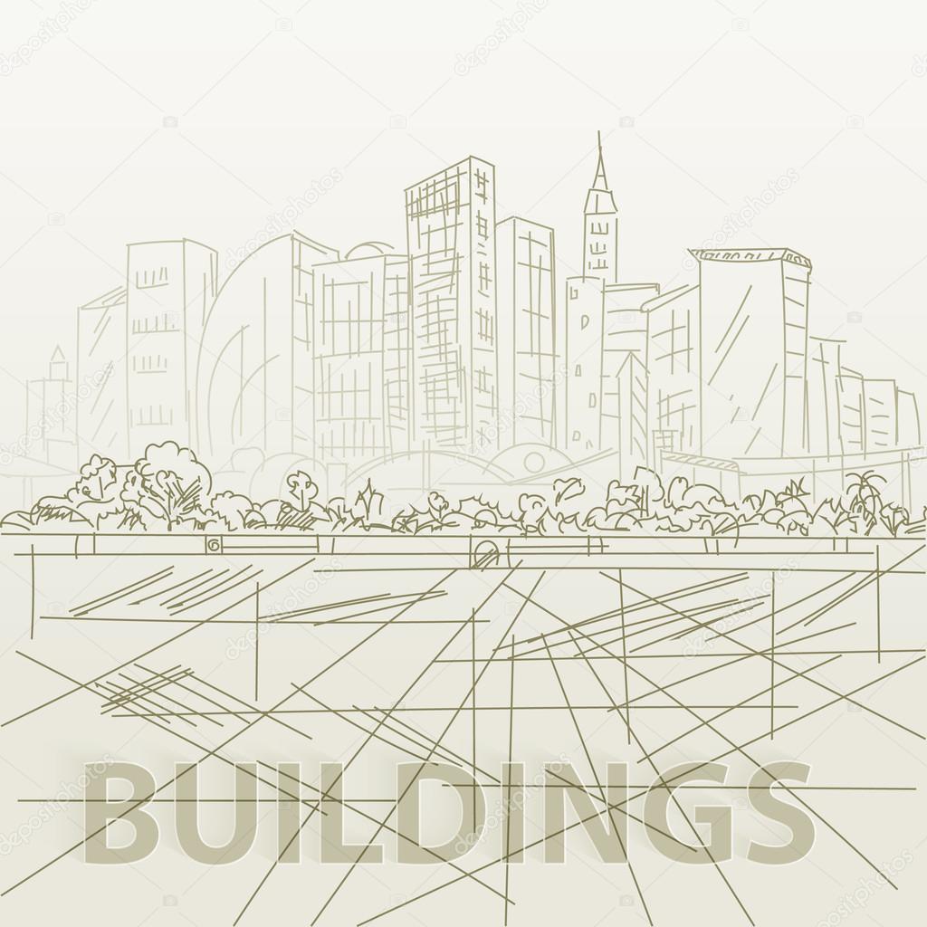 Sketch houses and building. Minimalism contours in vector. Yello