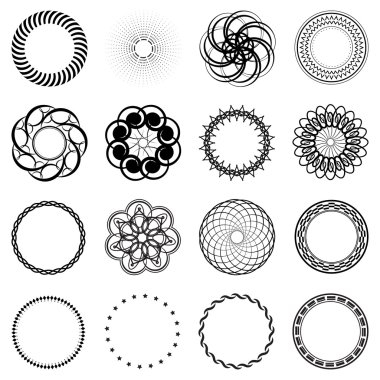 Fraktal ayarla ve şekil eleman girdap. Vintage tek renkli sunuluyor