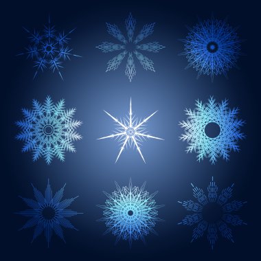 Yeni yıl 2016 için kar taneleri kümesi. Doğrusal yuvarlak fi kümesi