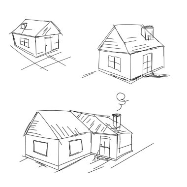 Doodle hand drawn houses. Pencil vector sketch
