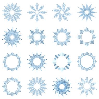 Outline lights sun. Set of linear round figures, as the rays of