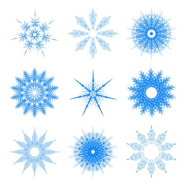 Yeni yıl 2016 için kar taneleri kümesi. Doğrusal yuvarlak fi kümesi