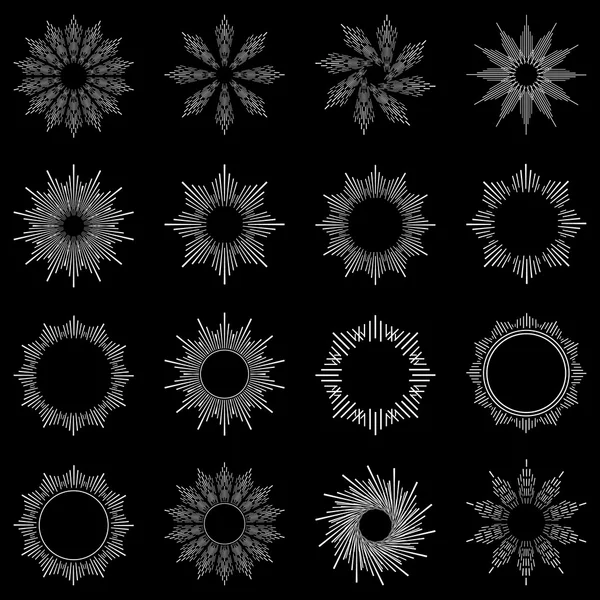 Esquema de luces sol. Conjunto de figuras redondas lineales, como los rayos de — Vector de stock