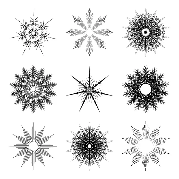 Yeni yıl 2016 için kar taneleri kümesi. Doğrusal yuvarlak fi kümesi