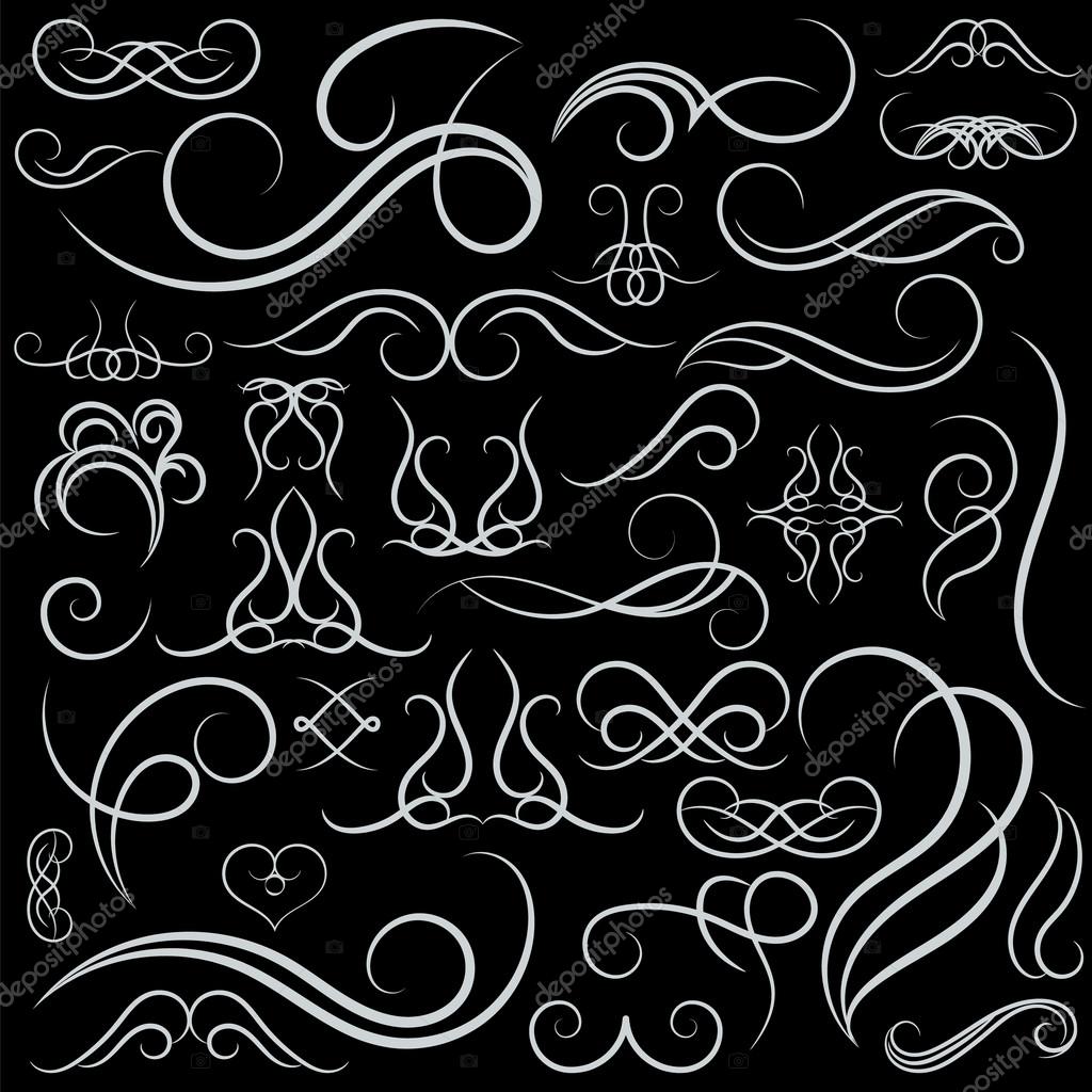Vintage set decor elements. Decoration for logo, wedding album or restaurant menu. Elegance old hand drawing set. Ornate swirl leaves, label, curved lines and decor elements in vector