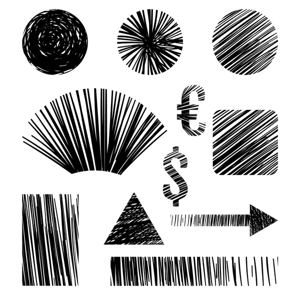 Pencil sketches.Hand drawn scribble shapes A set of doodle line — Stock Vector