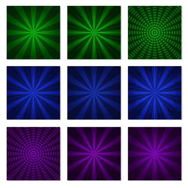 Abstrato starburst verde fundo azul e roxo. Linha radial — Vetor de Stock