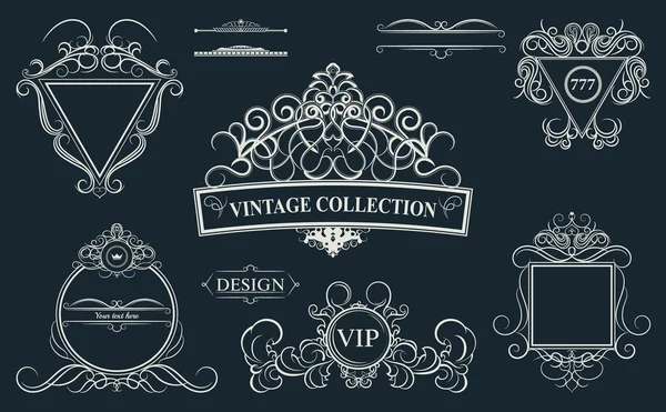 Vintage mengatur elemen dekorasi. Dekorasi logo, album pernikahan o - Stok Vektor
