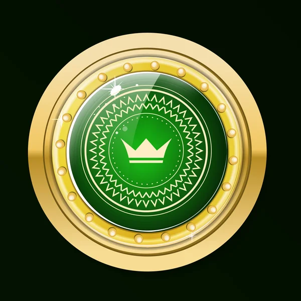 Etiqueta de ouro garantido.Etiqueta de ouro com pedra verde e a coroa . — Vetor de Stock
